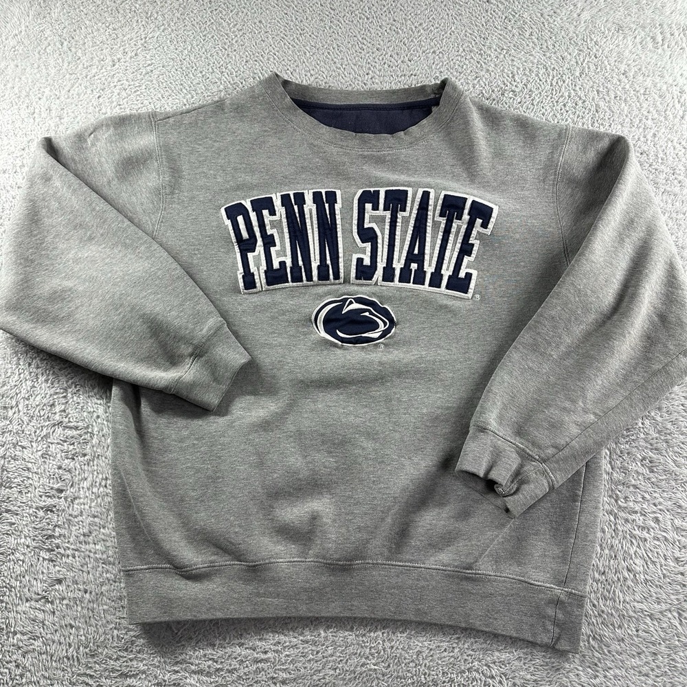 Penn State Crewneck Sweater Mens Large Gray Embroidered Patch Ivy‎ College